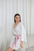 MILEY - White Bridal Robe with PINK accent belt 100% Pure Silk