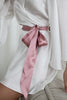 MILEY - White Bridal Robe with PINK accent belt 100% Pure Silk