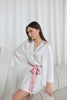 MILEY - White Bridal Robe with PINK accent belt 100% Pure Silk