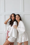 MILEY - White Bridal Robe with PINK accent belt 100% Pure Silk