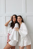 MILEY - White Bridal Robe with PINK accent belt 100% Pure Silk