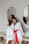 MILEY - White Bridal Robe with RED Accent Belt 100% Pure Silk