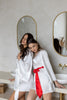 MILEY - White Bridal Robe with RED Accent Belt 100% Pure Silk