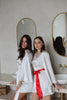 MILEY - White Bridal Robe with RED Accent Belt 100% Pure Silk
