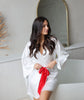 MILEY - White Bridal Robe with RED Accent Belt 100% Pure Silk