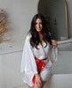 MILEY - White Bridal Robe with RED Accent Belt 100% Pure Silk