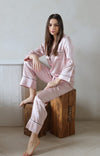 100% Mulberry Silk Pyjamas Set - PINK with Grey Trim