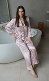 100% Mulberry Silk Pyjamas Set - PINK with Grey Trim