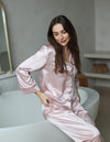 100% Mulberry Silk Pyjamas Set - PINK with Grey Trim