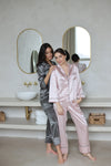 100% Mulberry Silk Pyjamas Set - GREY with pink trim