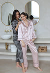 100% Mulberry Silk Pyjamas Set - PINK with Grey Trim