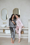 100% Mulberry Silk Pyjamas Set - PINK with Grey Trim
