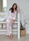 100% Mulberry Silk Pyjamas Set - PINK with Grey Trim