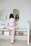 100% Mulberry Silk Pyjamas Set - PINK with Grey Trim