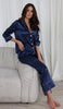 100% Mulberry Silk Pyjamas Set - Navy Blue