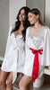 MILEY - White Bridal Robe with RED Accent Belt 100% Pure Silk