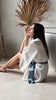 MILEY - White Bridal Robe with BLUE accent belt | 100% Pure Silk
