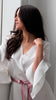 MILEY - White Bridal Robe with PINK accent belt 100% Pure Silk