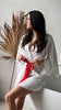 MILEY - White Bridal Robe with RED Accent Belt 100% Pure Silk